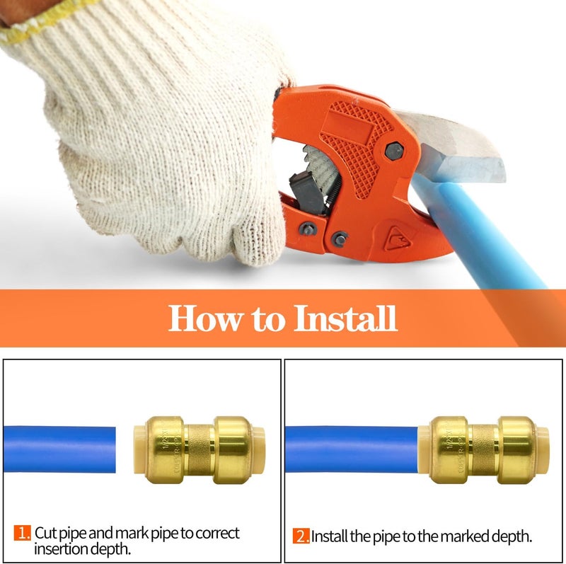 Ruby Q 2 Pack Push-to-Connect Plumbing Fittings, 1/2" Pushfit Straight Fittings with Disconnect Clip for Copper, PEX, CPVC Pipe - Image 5